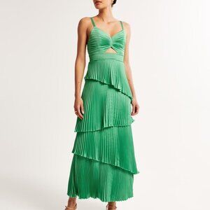 Abercrombie & Fitch Giselle Pleated Tiered Maxi Dress Green Size XXL